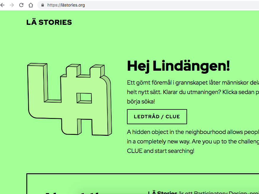 Website page with green background and the title "LÄ Stories"